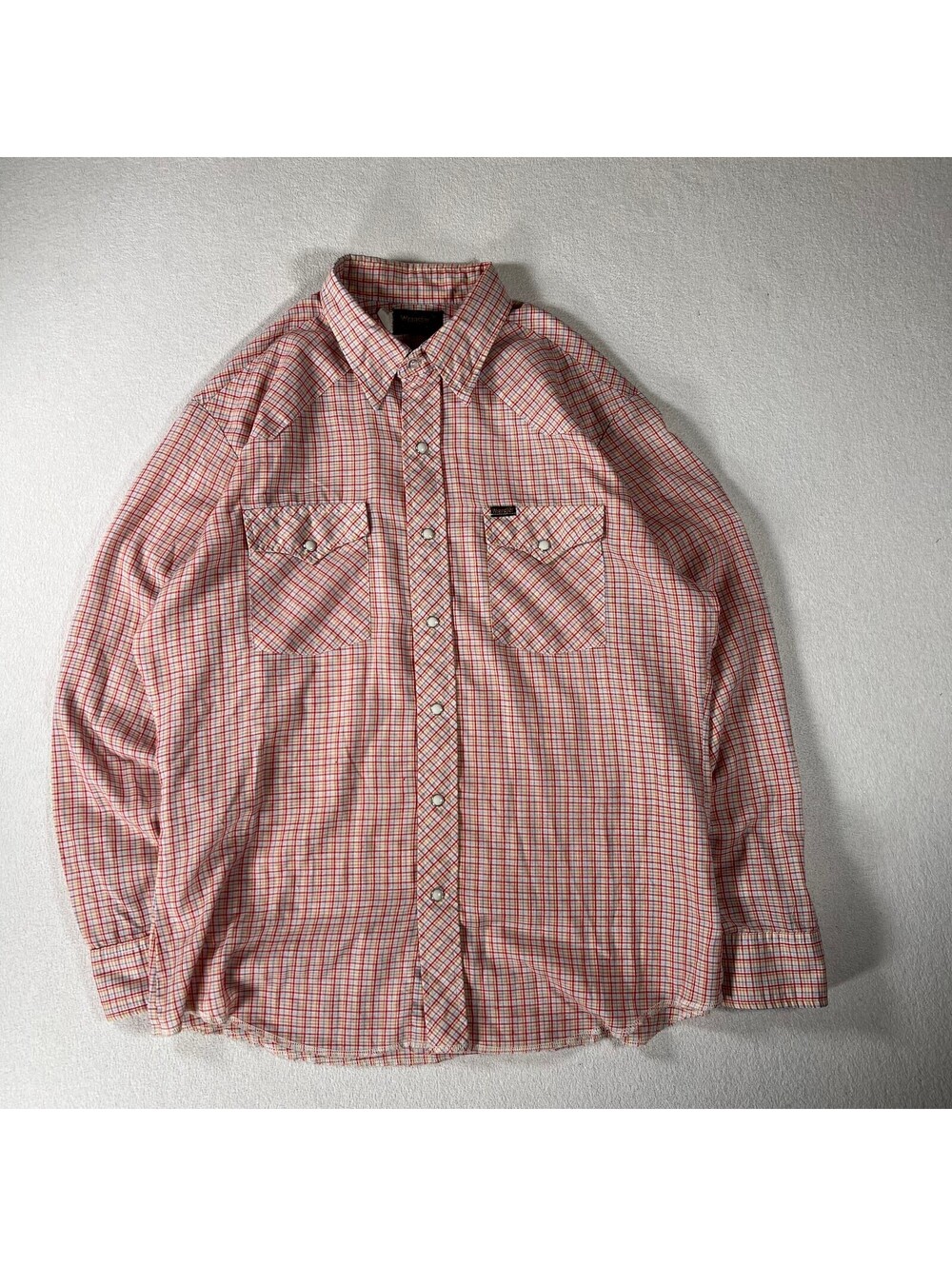 Vintage 70s Wrangler Gingham Western Pearl Snap Long Sleeve Button-Up Shirt Sz L